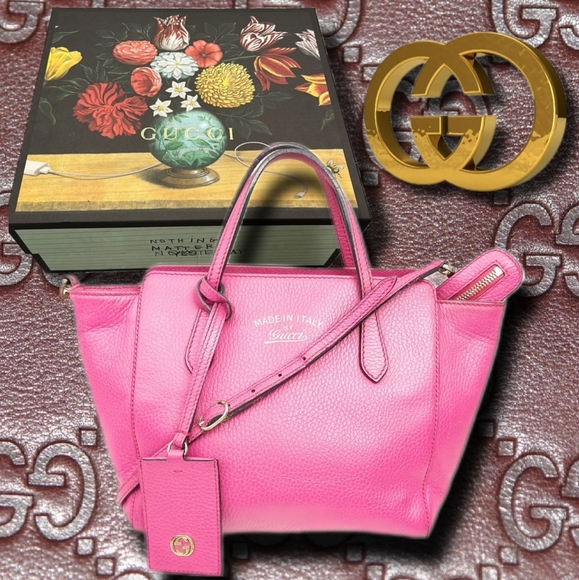⭐️Authentic COA Gucci Pink Pebbled Leather Swing Two-Way Shoulder / Hand Bag - Picture 9 of 16